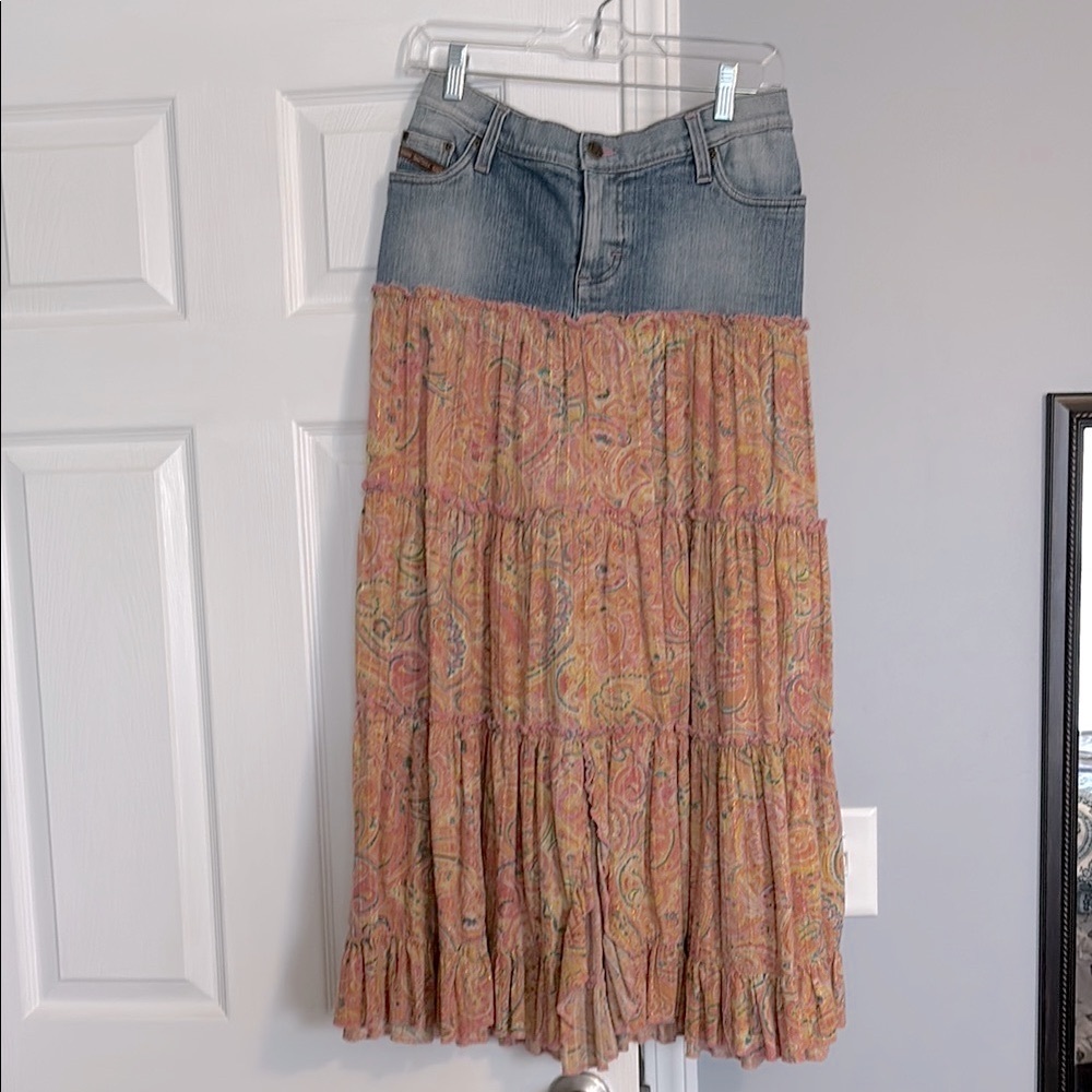 Y2K Vintage Lee Denim Tiered Maxi Skirt for Casual Wear Size Large